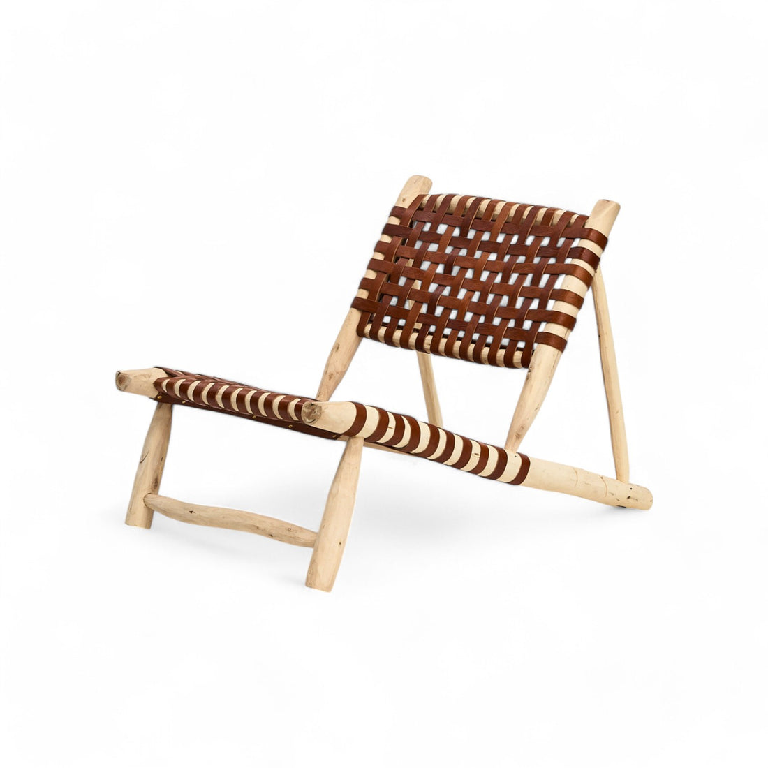 Wooden chairs with leather cross lower to ground